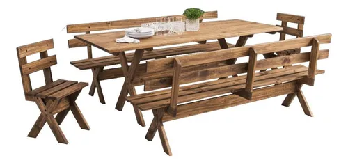 comprar Conjunto Mesa Churrasco Rústica Bancos E Cadeiras Madeira