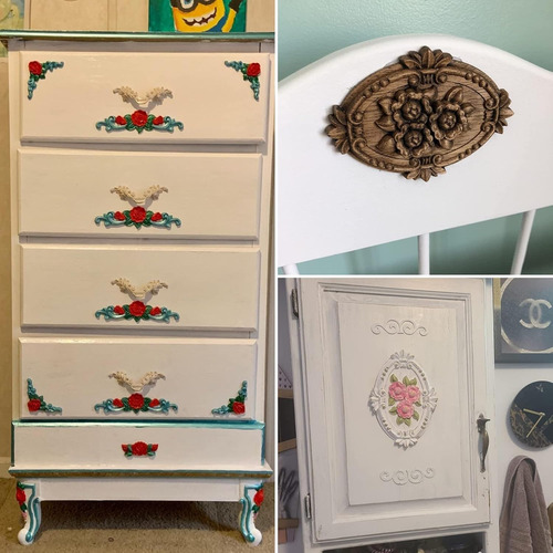 5 Apliques De Madera Decorativos Muebles, Madera Tallad...