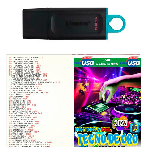 Usb 32gb Con Musica + 3500 Mix Techno 80s Y 90s