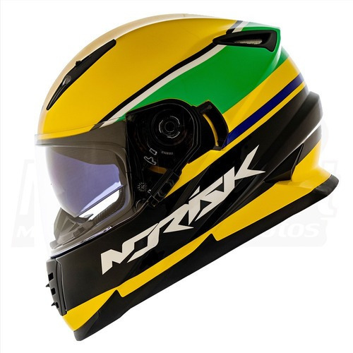 Capacete Fechado Oculos Norisk Ff302 Champion Brasil Amarelo