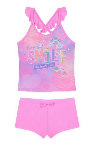 Traje De Baño Niña Tankini Uv30+ H2o Wear Fucsia Sublimado C