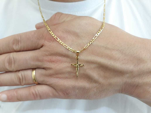 Corrente Masculino Banhada A Ouro 18k Cordão Ping Cruz