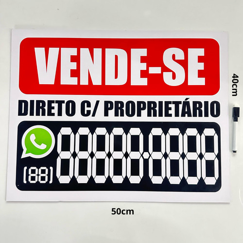 Placa Vende-se Casa Terreno Apartamento 40x50cm Com Caneta