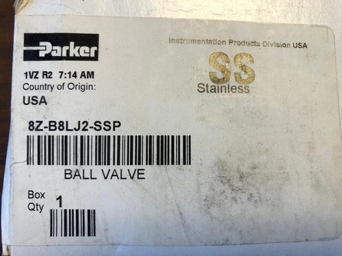 Valvula Acero Inoxidable Parker 1/2 X 1/2 8z-b8lj2-ssp