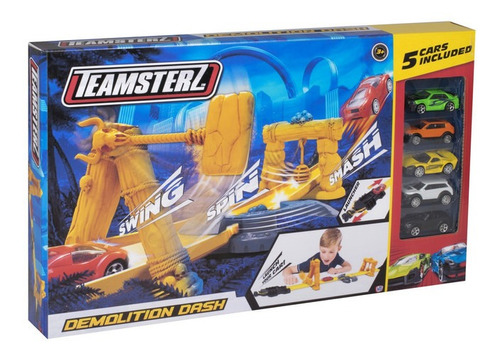 Teamsterz Pista De Auto + 5 Autitos Juguete Infantil Niños ® Color Amarillo