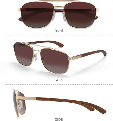 Gafas De Sol Polarizadas De Madera De Aviador Para Homb...