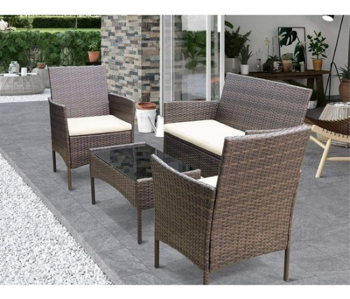 Juego De Jardín Space Home Rattán 3 Sillas Negro/cafe