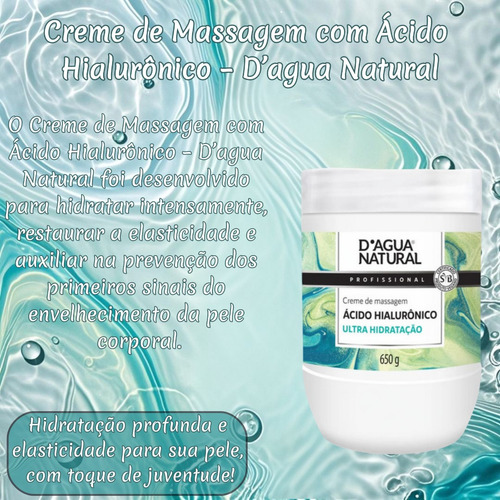Creme De Massagem Acido Hialuronico 650g Dagua Natural
