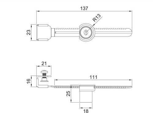 Imagen 3 de 3 de Chapa Para Vitrina Corrediza Para Vidrio 6mm