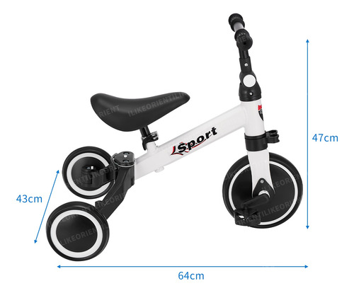 Triciclo Bicicleta De Equilibrio 3 En 1 Para Niños Infantil Blanco