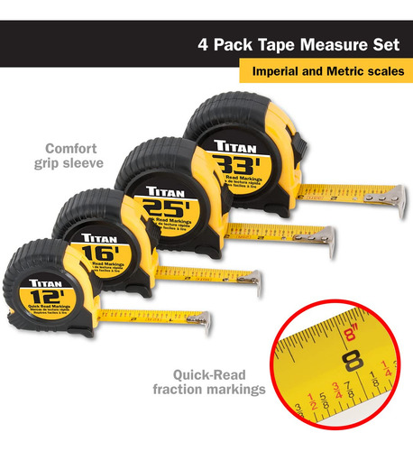 Conjunto De Fita Métrica Titan 10902 Com 4 Peças (3,7 M, 4,9