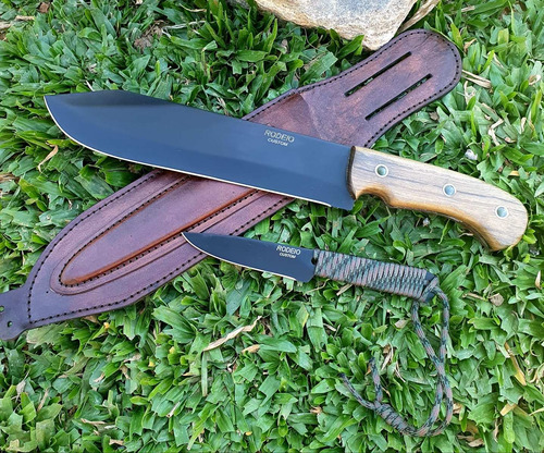 Facão E Faca Sobrevivência Mateiro Bushcraft Rodeio Kit Fr2
