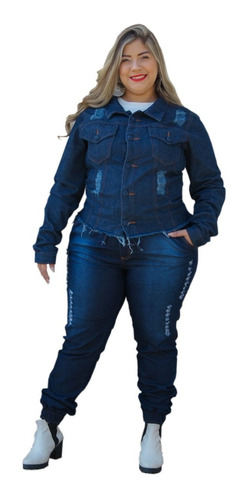 Calça Jeans Jogger Plus Size Feminina Elastico Cintura Alta