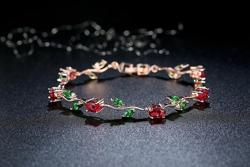 Pulsera Mujer Brazalete Rosas Elegante Circonita