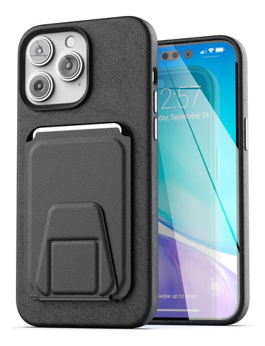 Funda Encased Para iPhone 14 Pro Leather Wallet Mag Black