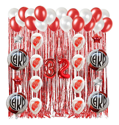 Pack Globos River + Estrellas + Nro + Cortinas 