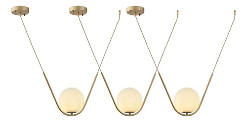 Pendente Cúpula Globo Vidro Leitoso 20cm Cora P/3 E27 Md1398 Estrutura Ouro Fosco