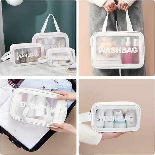 Organizador De Viaje Neceser Kit Estuche Valija Pvc X 3 Color Blanco Diseño De La Tela Liso Con Logo