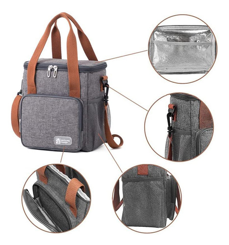 Bolsa De Almuerzo Aislada Reutilizable 7 Litros Gris