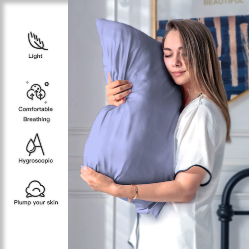 Funda De Almohada Seda Tamaño Estandar Color Azul Grisaceo