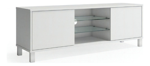 Rack Mdf E Madeira Maciça 150 Cm Glass Cor Branco