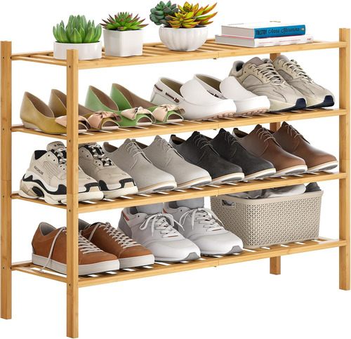 Zapatero Apilable De Bambú 4 Niveles Organizador De Zapatos