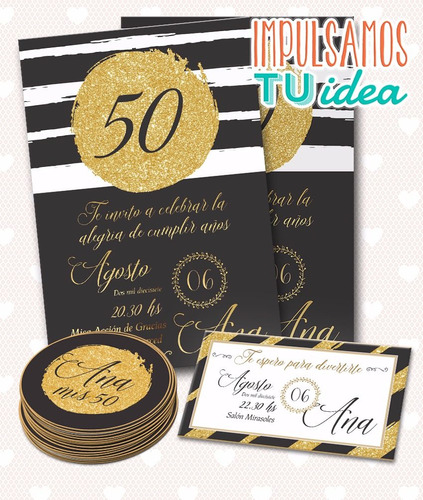 Invitación Cumple 50, Tarjeta De Souvenir Imprimible
