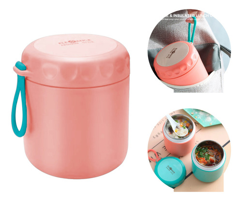 Fiambrera Contenedor Alimentos Sopa Acero Inoxidable 430ml Color Rosa