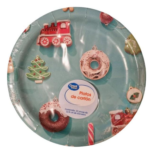 Platos Desechables Navidad Tren Esfera Pino