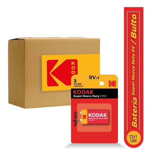 Imagen 1 de 3 de Batería Kodak Super Heavy Duty 9v Caja De 12 X 1 Und