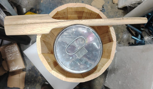 Bote Nevero 10 Litros Acero Inoxidable Con Tina De Madera Gris