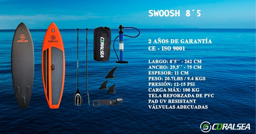 Imagen 2 de 9 de Tabla Sup Paddlesurf 8`5 Coralsea Completo Kit 2 Añ Garantia