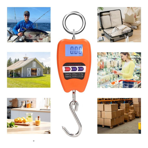 Báscula Balanza Colgante Gancho Digital Lcd Portátil 200kg Naranja