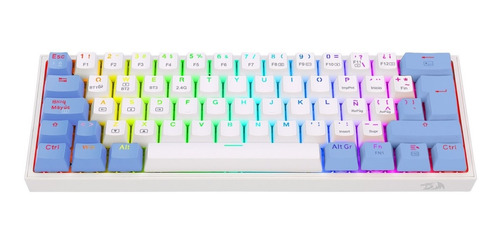 Imagen 3 de 4 de Teclado Bluetooth Redragon Fizz Pro Argentina K616-rgb-ar Qwerty Red Español Color Celeste Y Blanco Con Luz Rgb