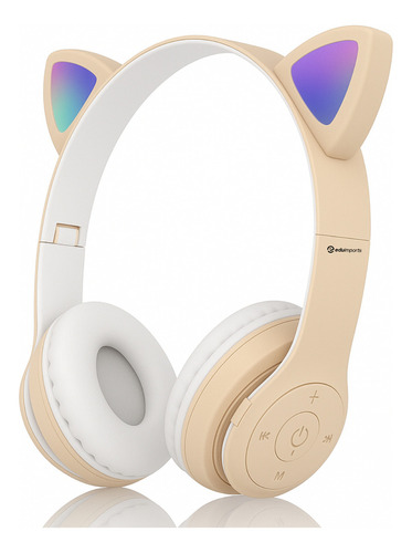 Fone De Ouvido Gatinho Bluetooth Infantil Led Menino Menina Eduimports Cor Bege