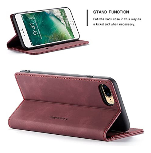 Funda Cartera Para iPhone 7/8 Plus Rojo Piel Sintetica-2