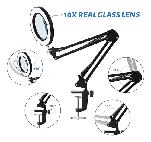** Lámpara Led De Escritorio Con Lupa De 10x Con Brazo