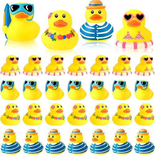 24 Pcs Summer Beach Rubber Duckies Bulk Mini Rubber Duck Bat