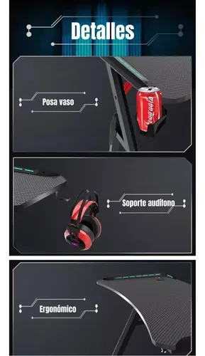 Escritorio Gamer Con Luces 120x60x73cm Negro