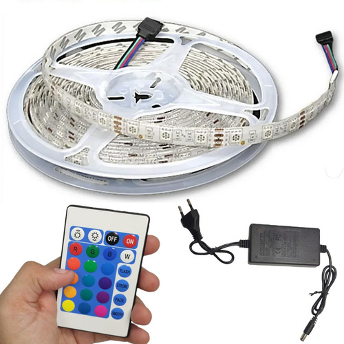 Fita Led Rgb Smd 5 Metros Dupla Face Controle Fonte