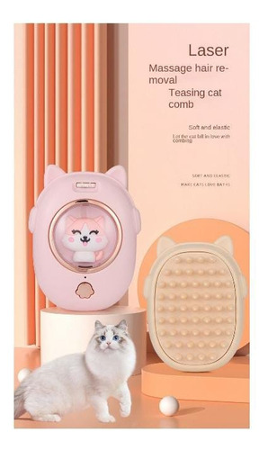 Cepillo Peine De Aseo Para Mascotas Juego Laser Usb 2 En 1 Rosa Claro