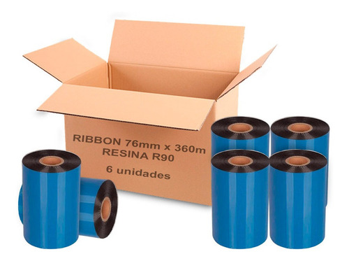 Ribbon Ttr Resina 76x360 R90 Impressora Térmica Cx C/ 6 Un
