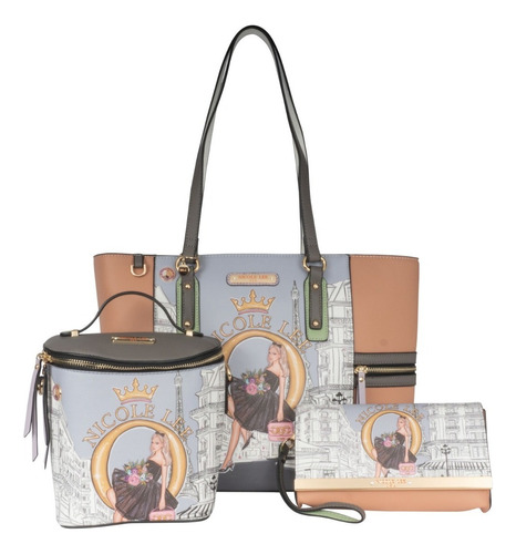 Set 3 Pz Nicole Lee Tote, Cruzada Y Cartera Dream City Ss23 Color Dreaming The City