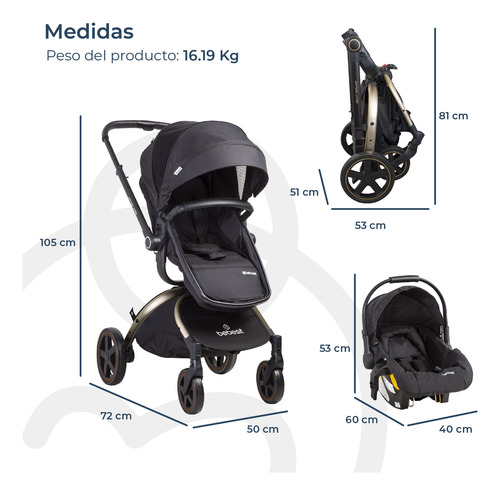 Coche Cuna Travel System Deluxe 360° Sx Dorado Bebesit