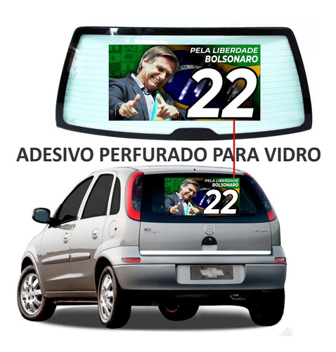 Kit Adesivo Colante Furadinho Vidro Bolsonaro 70x35cm 3 Unid