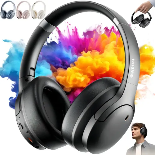 Fone de Ouvido Headphone Bluetooth 5.4 Basike BA-FON193 – Sem Fio Over-Ear com ANC (Cancelamento de Ruído Ativo), Microfone e Bateria 40h – Som Hi-Fi Premium, Conforto para Viagem e Escritório – Preto