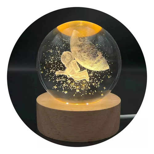 Lampara Velador Roro Esfera Cristal 3d Luz Nocturna Lampara Mesa Astronauta En La Luna Roro 1004152
