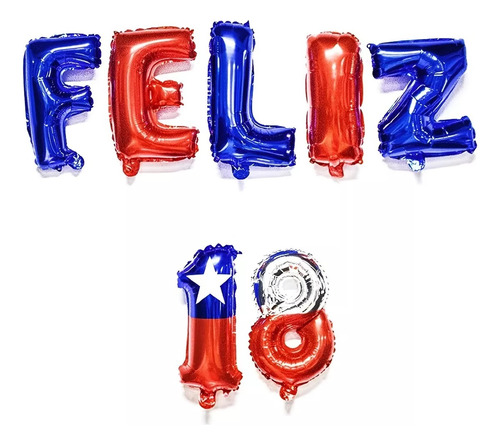 Set Globos Metalizados Decoracion Fiestas Patrias Feliz 18 D