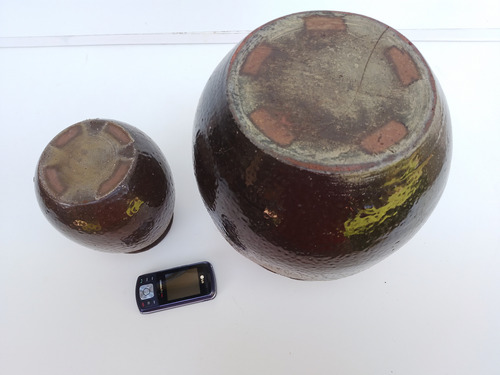 Lote De 2 Antiguos Frascos De Barro Terracota Esmaltado Leer (Usado)