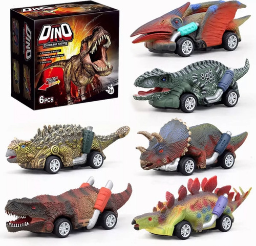 Juguetes De Dinosaurio 6 Carritos Coches Pull-back Tracción